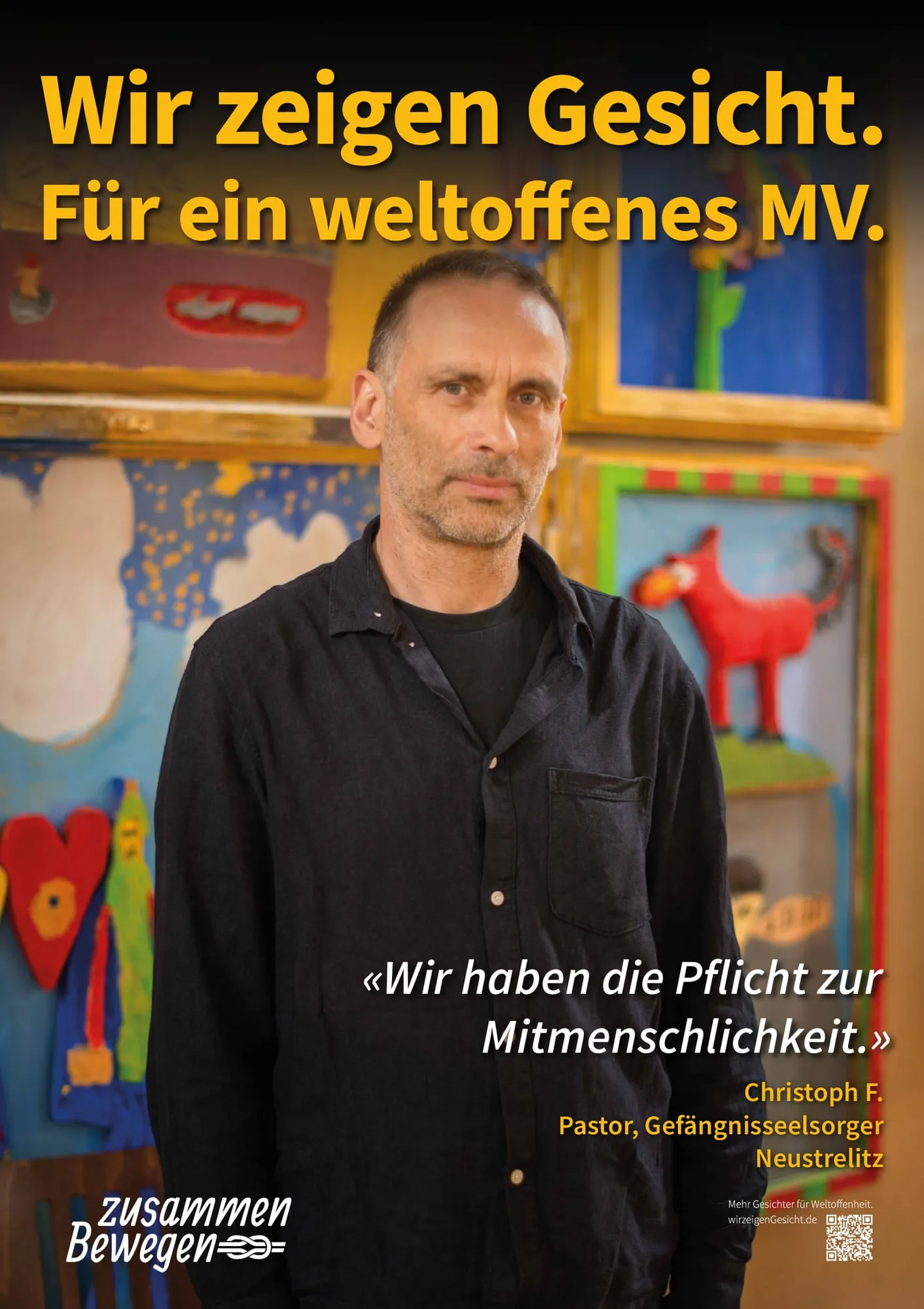 Plakat: «Wir haben die Pflicht zur Mitmenschlichkeit.» — Neustrelitz