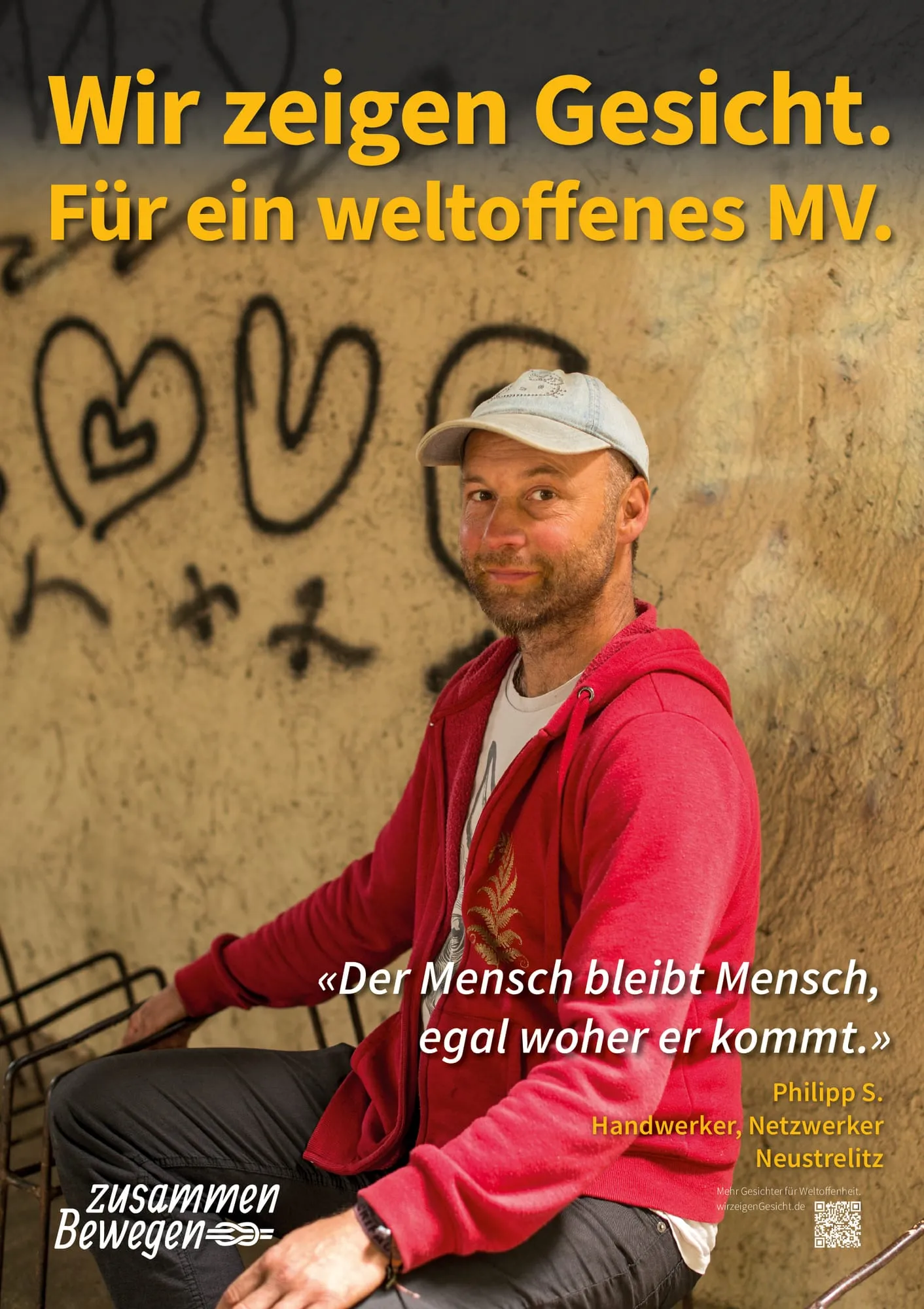 Plakat: «Der Mensch bleibt Mensch, egal woher er kommt.» — Neustrelitz