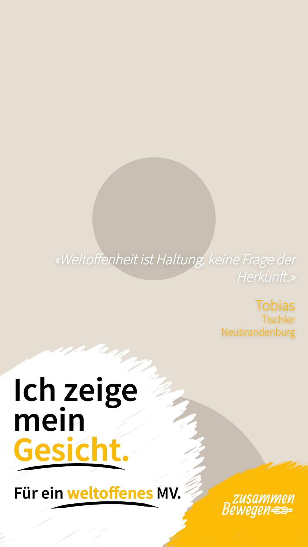 Beispielmotiv aus dem Bildgenerator: Silhouette einer Person, dazu der Spruch »Weltoffenheit ist Haltung, keine Frage der Herkunft.« und der Schriftzug »Ich zeige mein Gesicht. Für ein weltoffenes MV.«